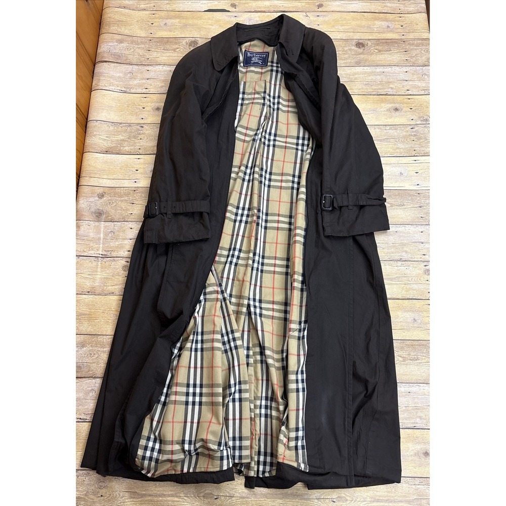 Burberry Trench Coat Women Vintage Wool Dark Brown Size 14 X-Long - Picture 3 of 16